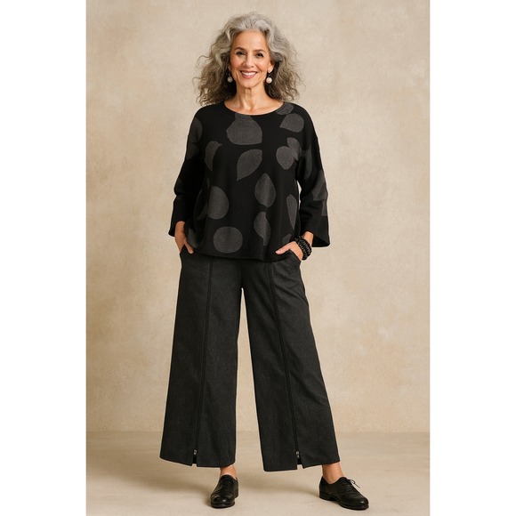 ART Atelier Rare Toggery Women's Wide Leg Pants Gray Zip Front Lagenlook- Size S
